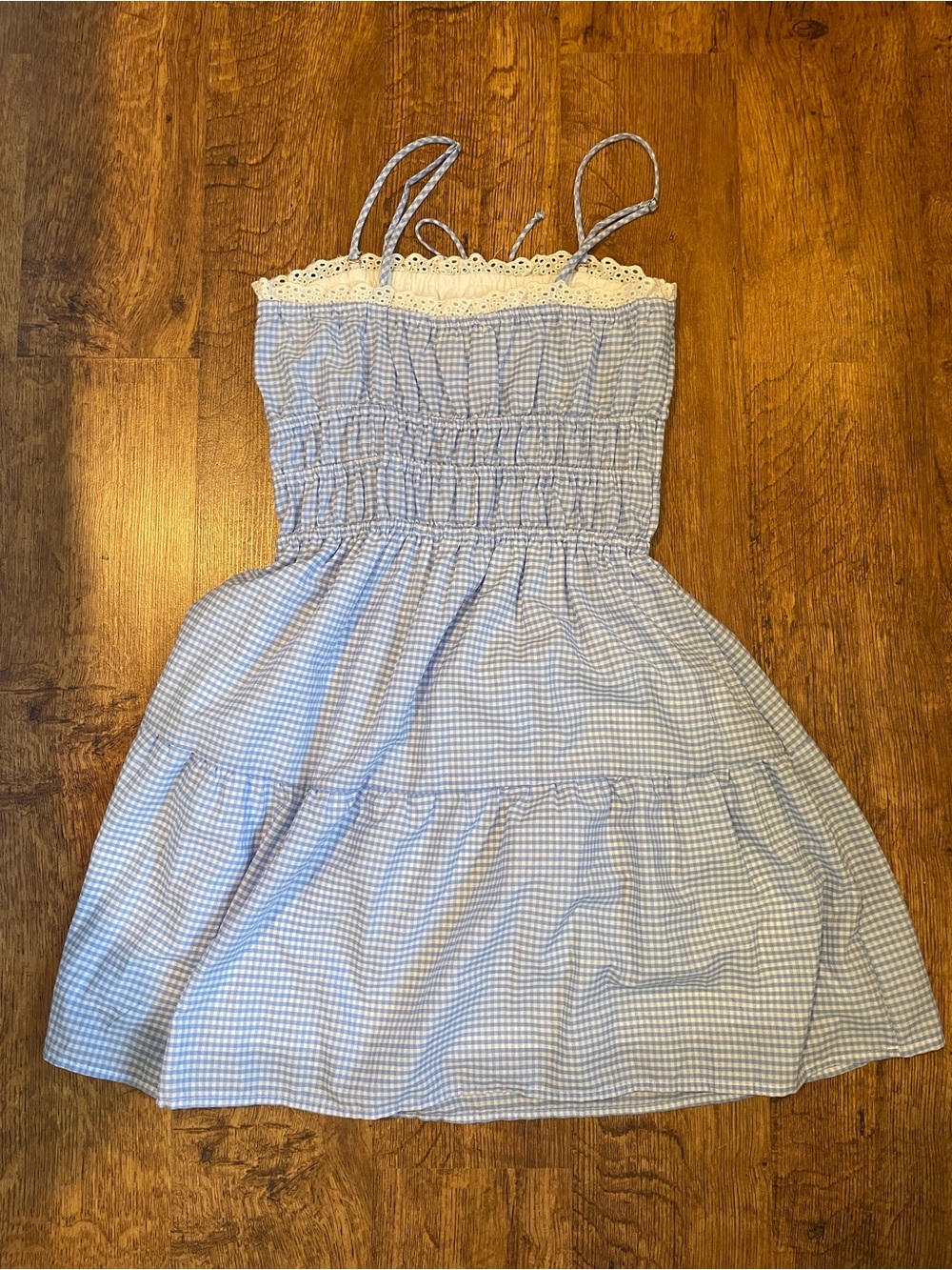 Light Blue Aeropostale Gingham Sundress with Lace Trim - Picture 2 of 2
